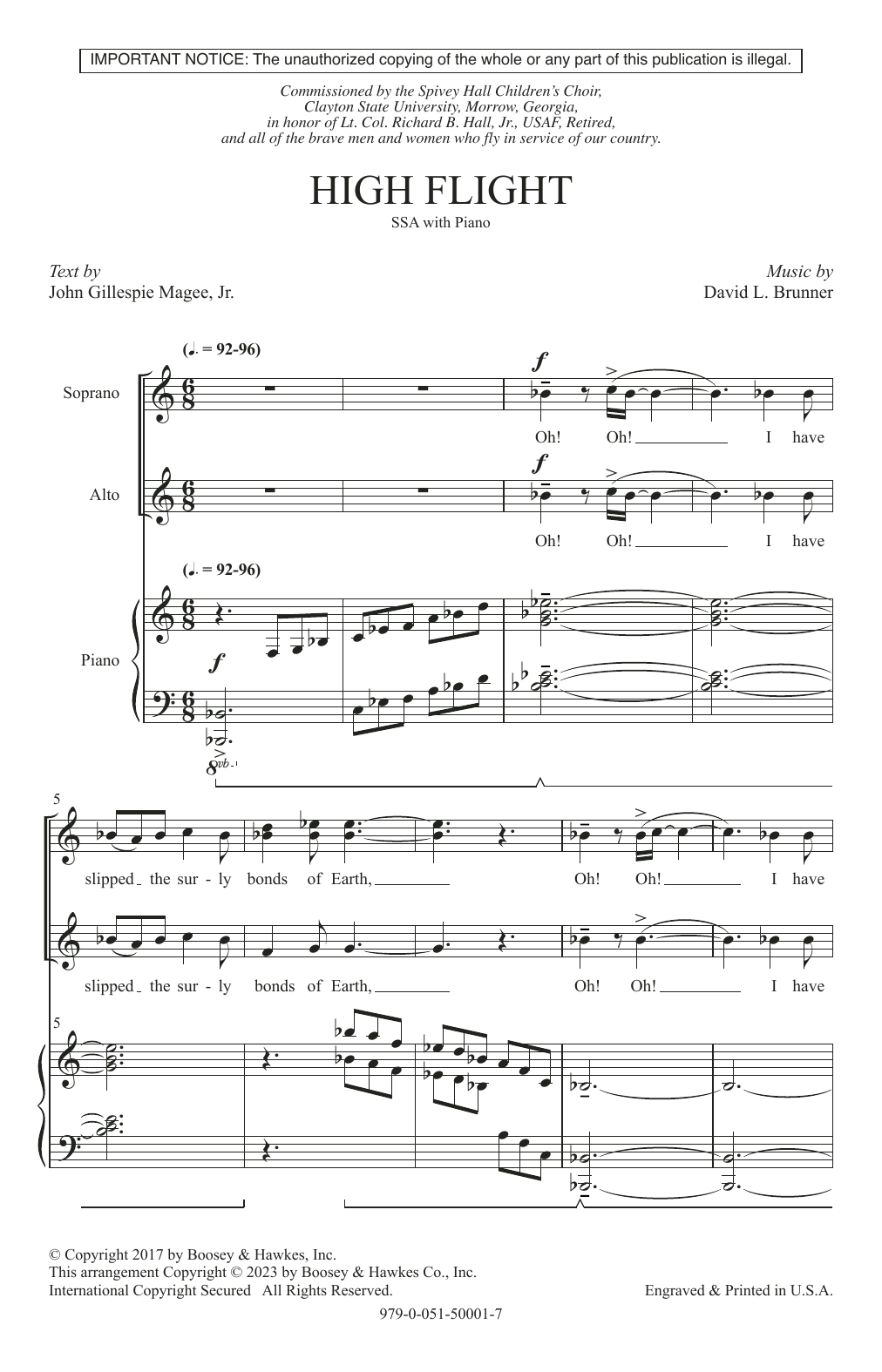 David L. Brunner High Flight sheet music notes printable PDF score