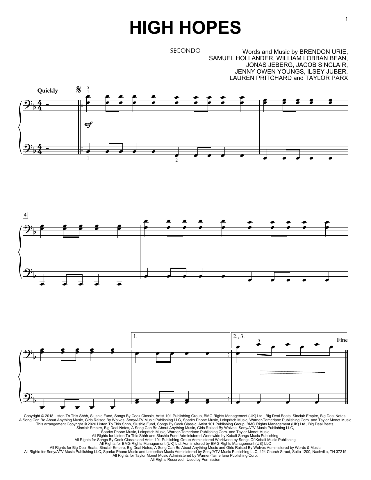 Download Panic! At The Disco High Hopes (arr. David Pearl) Sheet Music