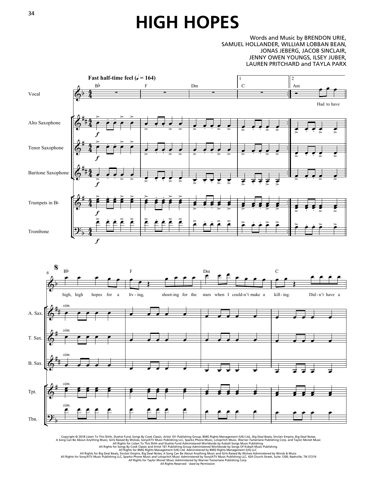 Download Panic! At The Disco High Hopes (Horn Section) Sheet Music
