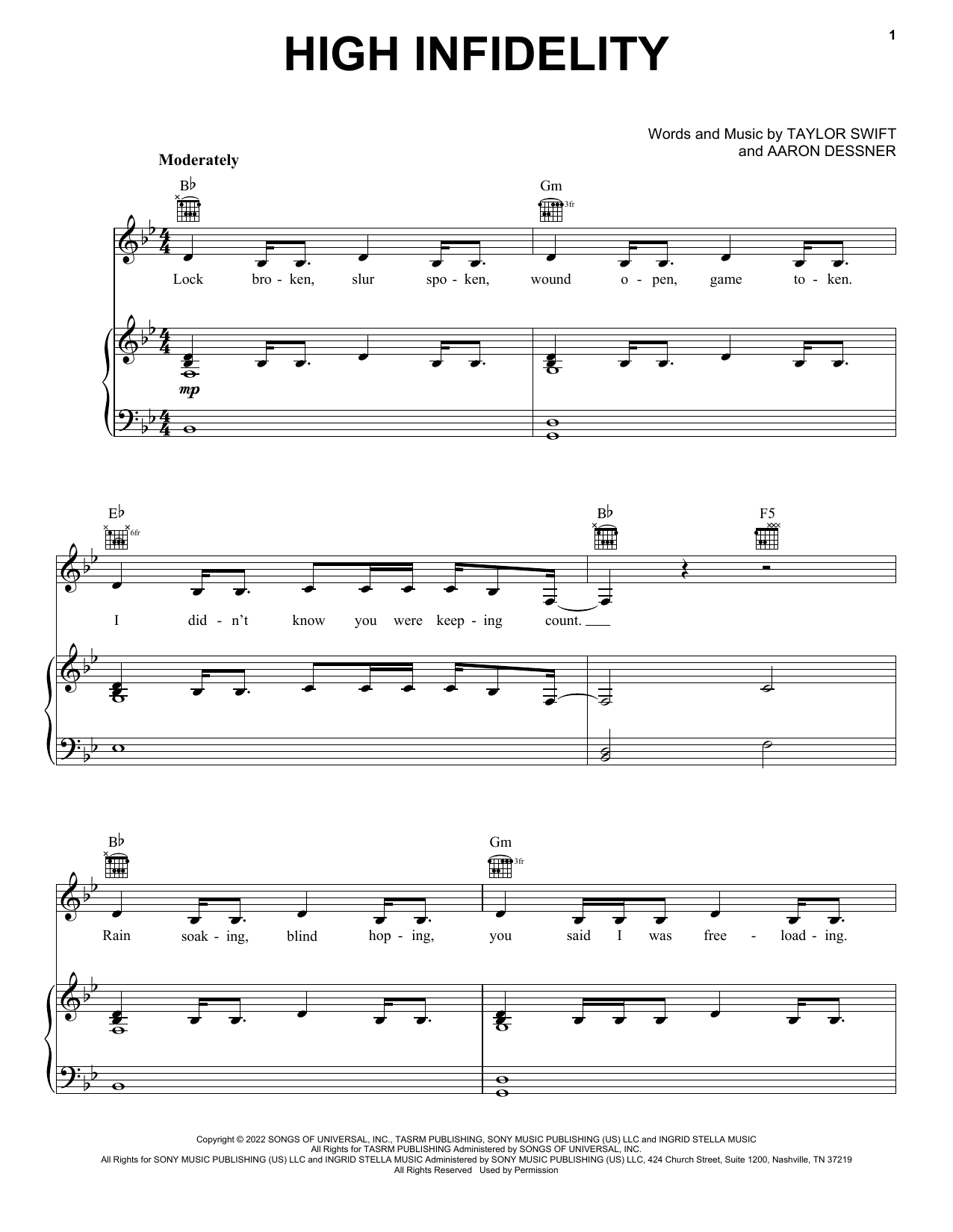 Download Taylor Swift High Infidelity Sheet Music