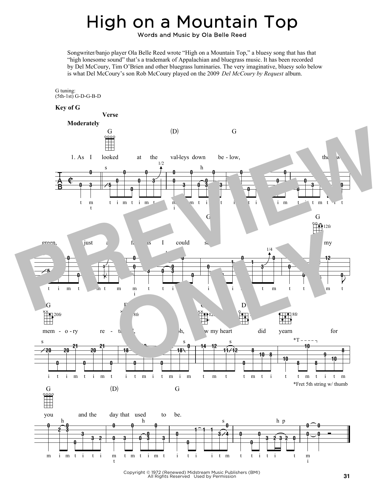 Download Ola Belle Reed High On A Mountain Top (arr. Fred Sokol Sheet Music