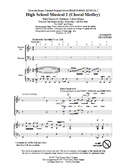 Download High School Musical 2 Choral Medley (arr. Ed Lojeski) Sheet Music