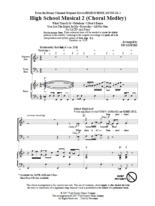 Download High School Musical 2 Choral Medley (arr. Ed Lojeski) Sheet Music