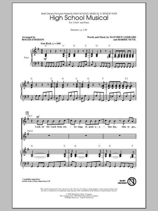 Download High School Musical 3 High School Musical (arr. Roger Emerson Sheet Music