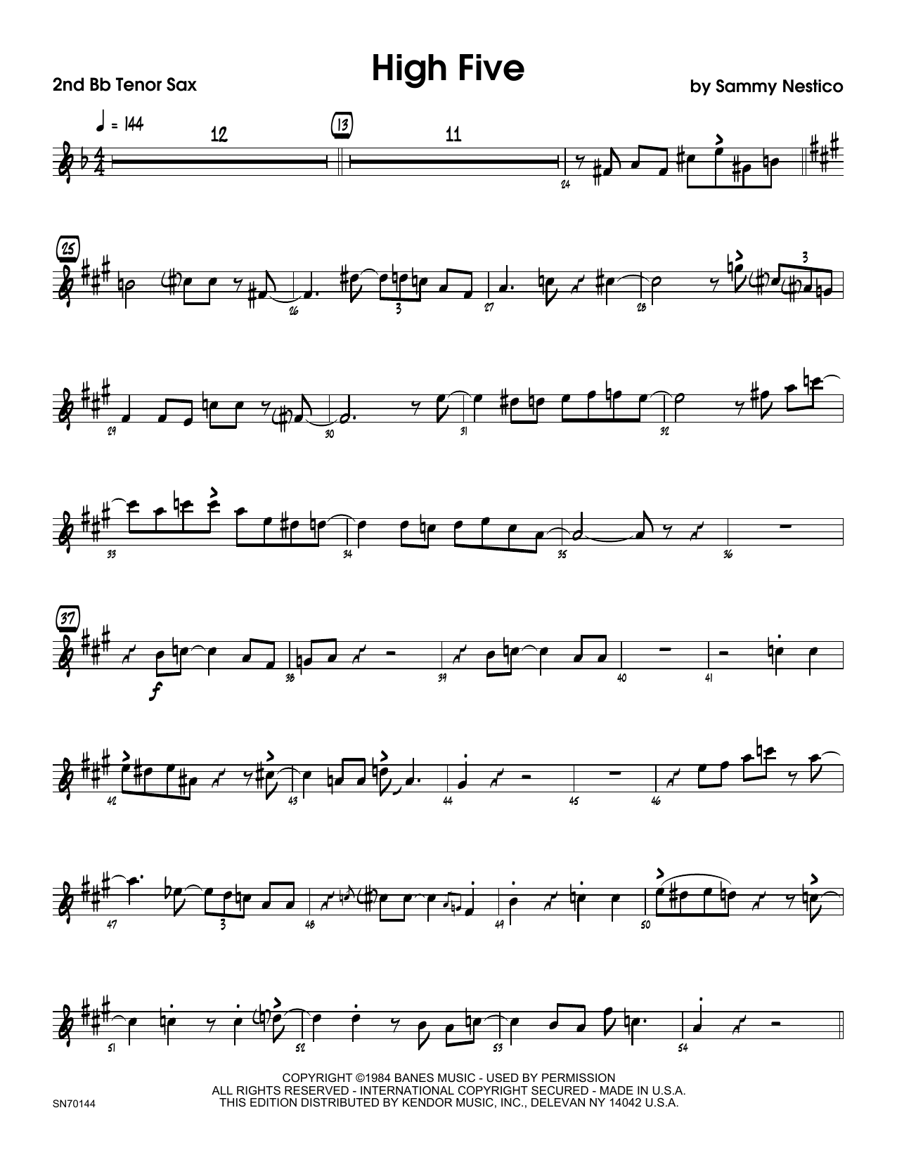 Download Sammy Nestico High Five - 2nd Bb Tenor Saxophone Sheet Music
