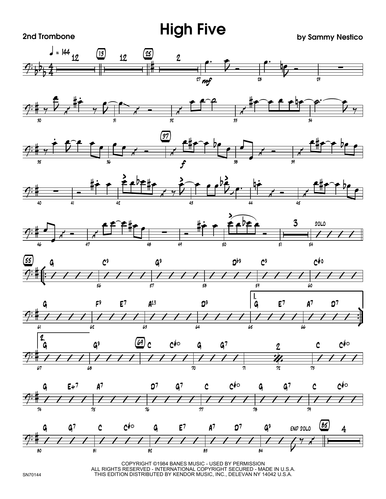 Download Sammy Nestico High Five - 2nd Trombone Sheet Music