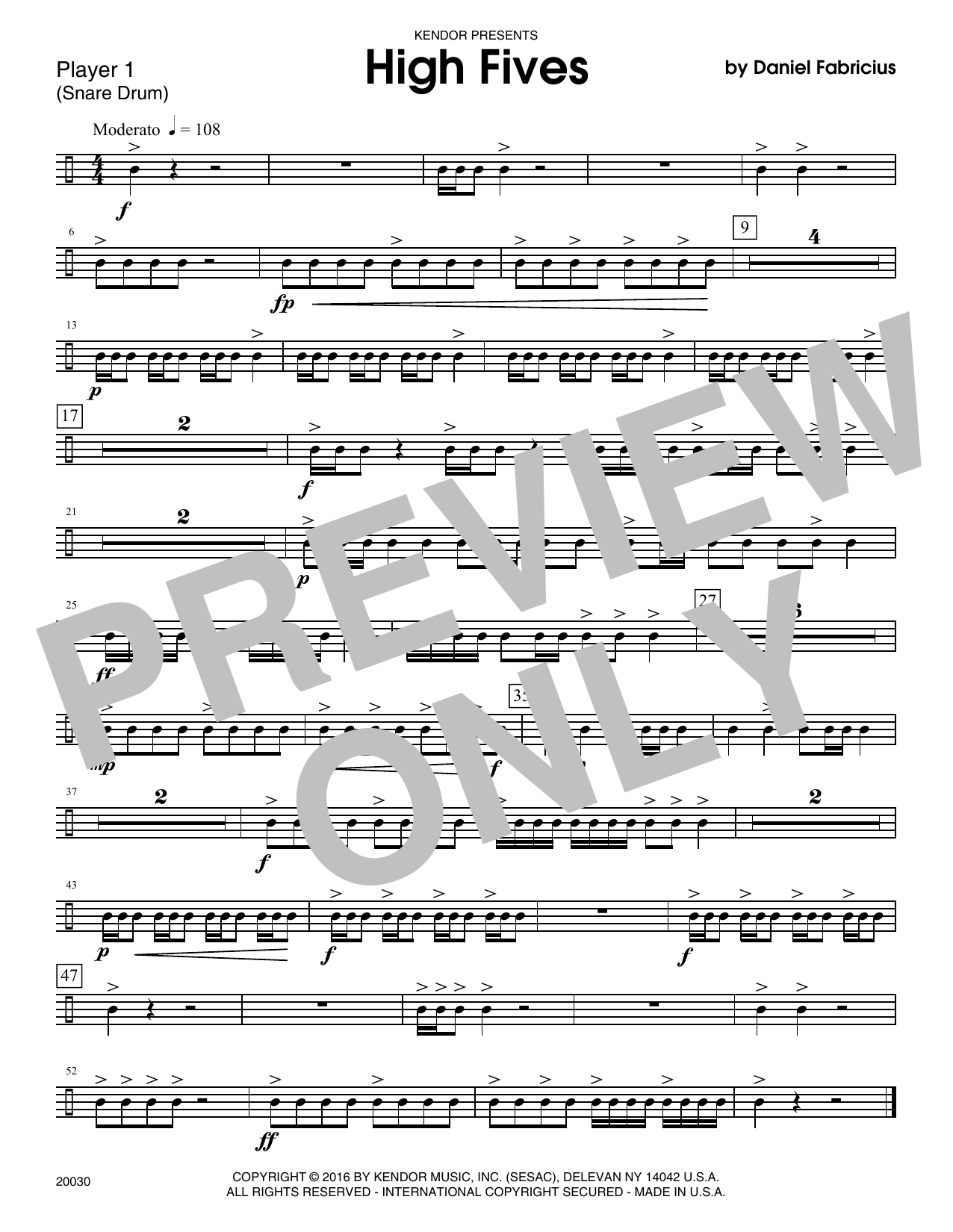 Download Daniel Fabricius High Fives - Percussion 1 Sheet Music