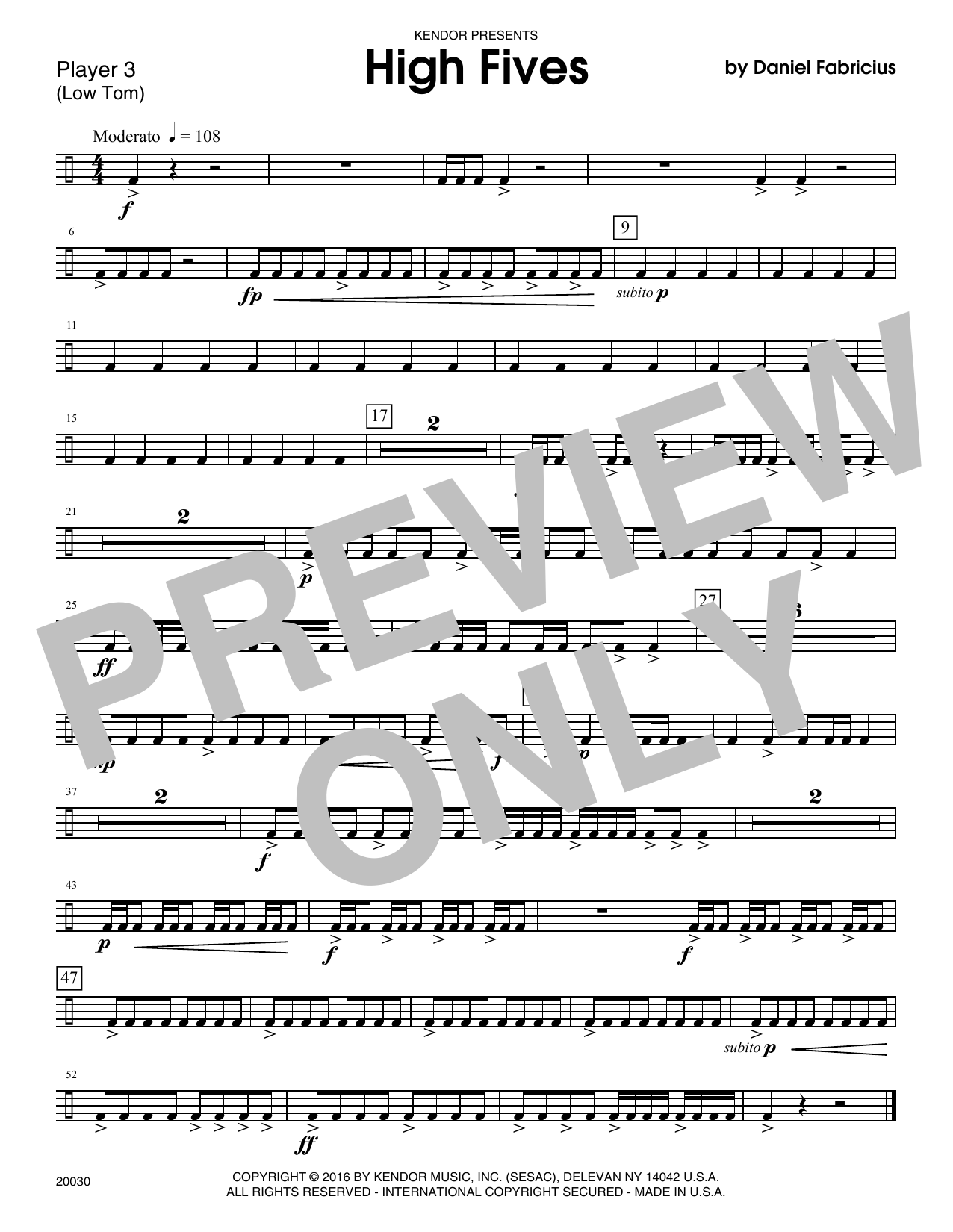 Download Daniel Fabricius High Fives - Percussion 3 Sheet Music
