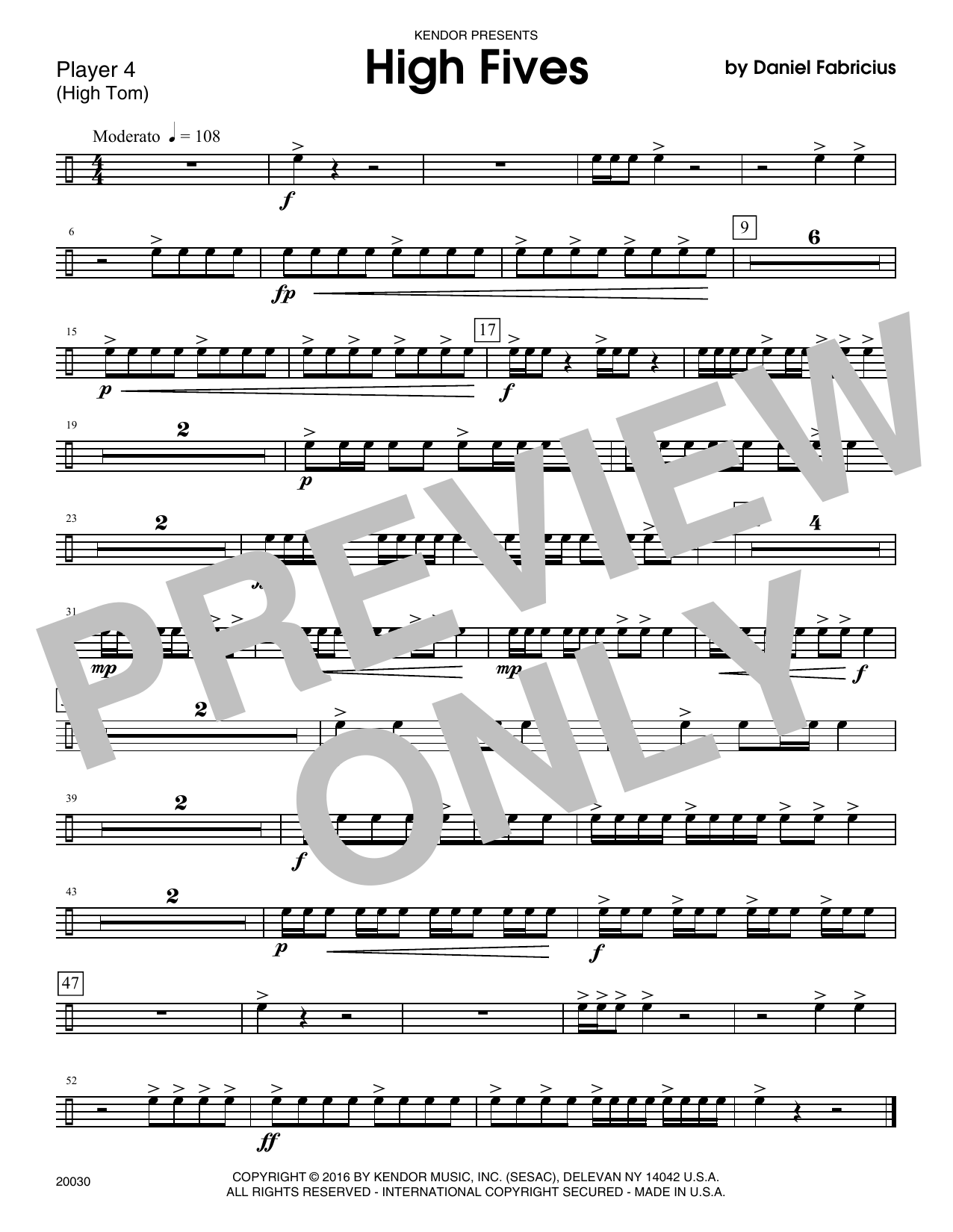 Download Daniel Fabricius High Fives - Percussion 4 Sheet Music