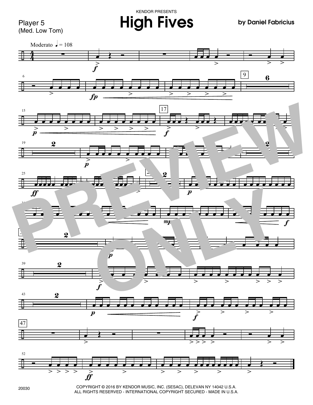 Download Daniel Fabricius High Fives - Percussion 5 Sheet Music