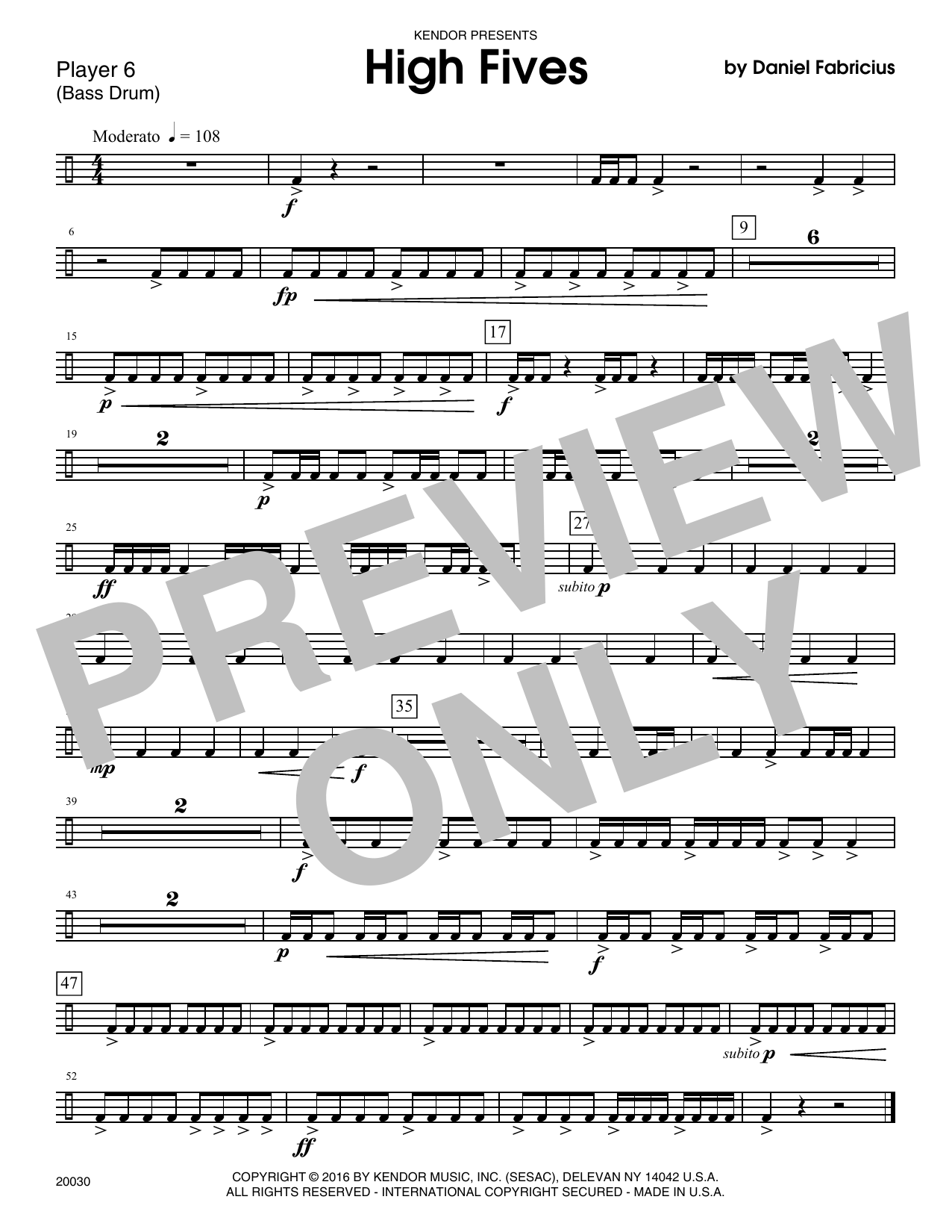 Download Daniel Fabricius High Fives - Percussion 6 Sheet Music