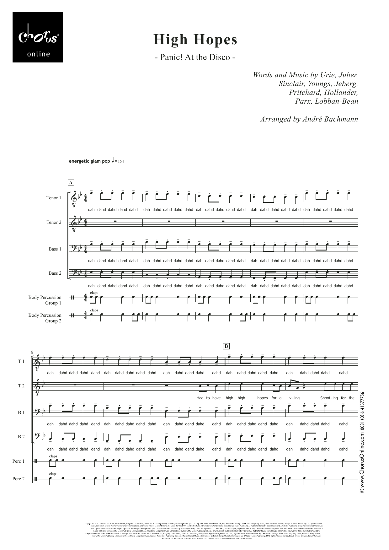 Panic! At The Disco High Hopes (arr. André Bachmann) sheet music notes printable PDF score