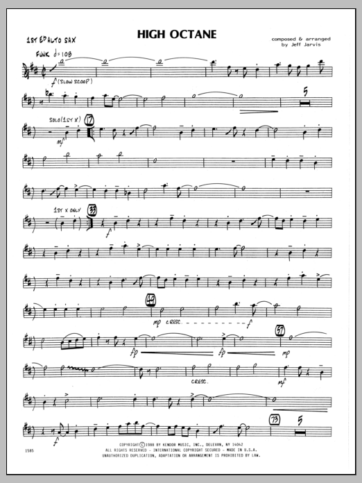 Download Jeff Jarvis High Octane - 1st Eb Alto Saxophone Sheet Music