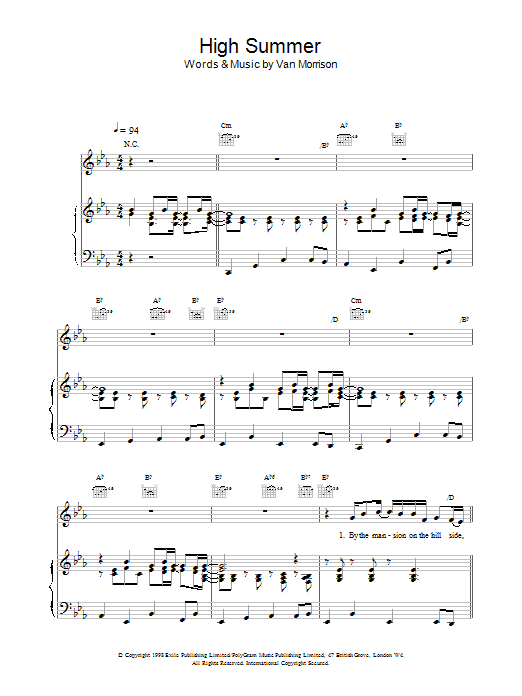Van Morrison High Summer sheet music notes printable PDF score