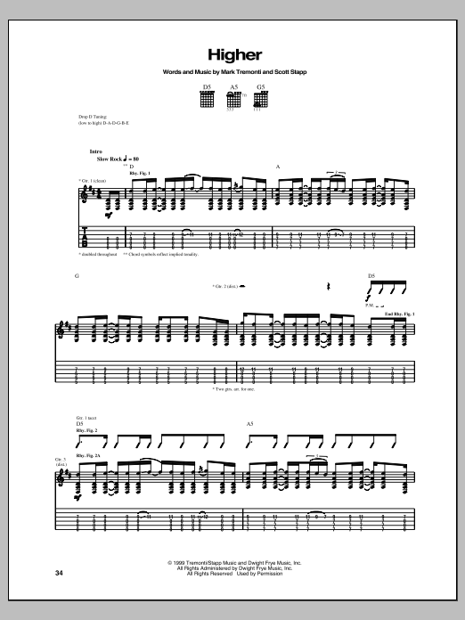 Download Creed Higher Sheet Music