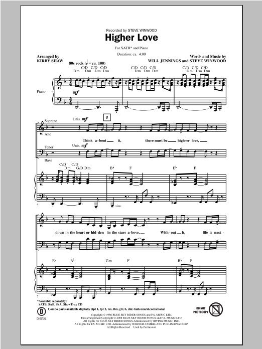 Download Kirby Shaw Higher Love Sheet Music