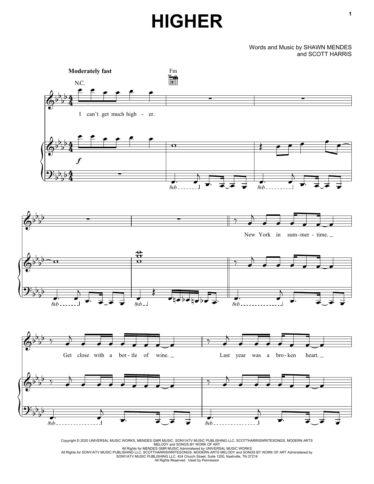 Download Shawn Mendes Higher Sheet Music
