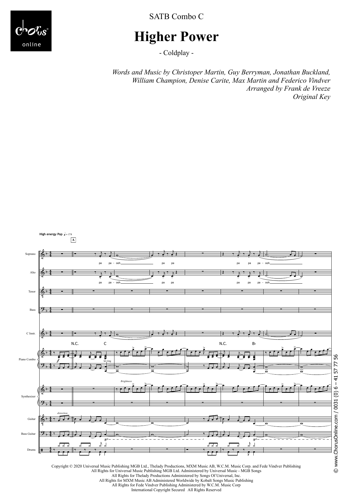 Coldplay Higher Power (arr. Frank de Vreeze) sheet music notes printable PDF score