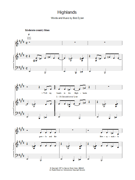 Bob Dylan Highlands sheet music notes printable PDF score