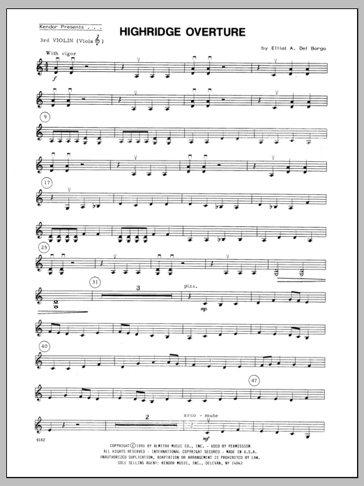 Download Del Borgo Highridge Overture - 3rd Violin Sheet Music