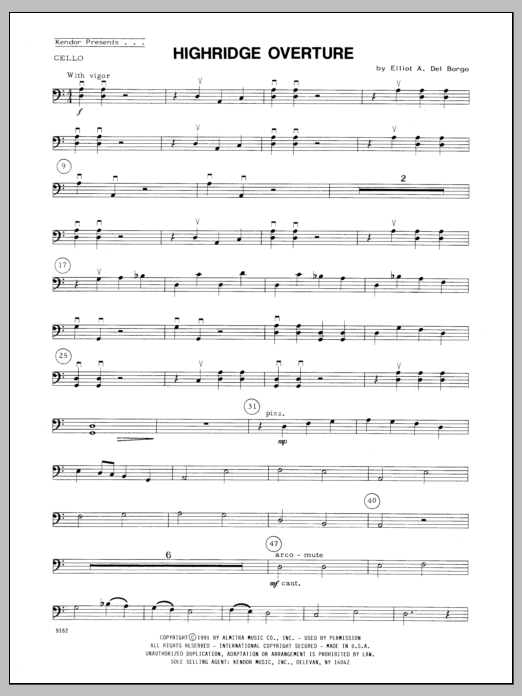 Download Del Borgo Highridge Overture - Cello Sheet Music
