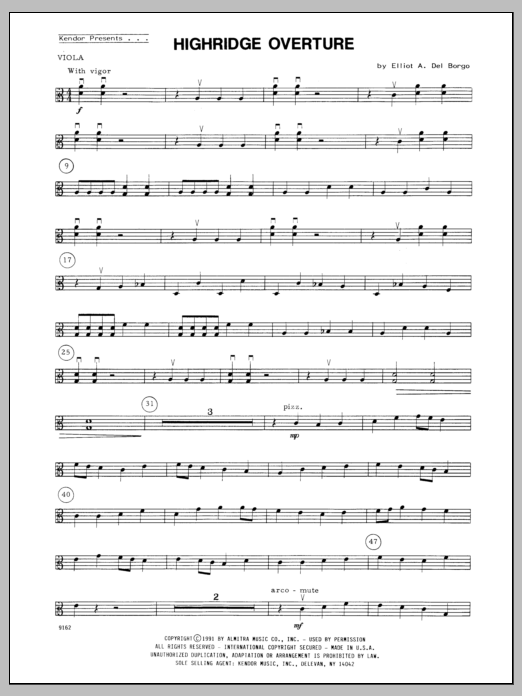 Download Del Borgo Highridge Overture - Viola Sheet Music