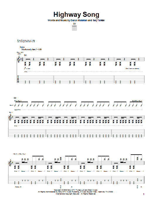 Download System Of A Down Highway Song Sheet Music