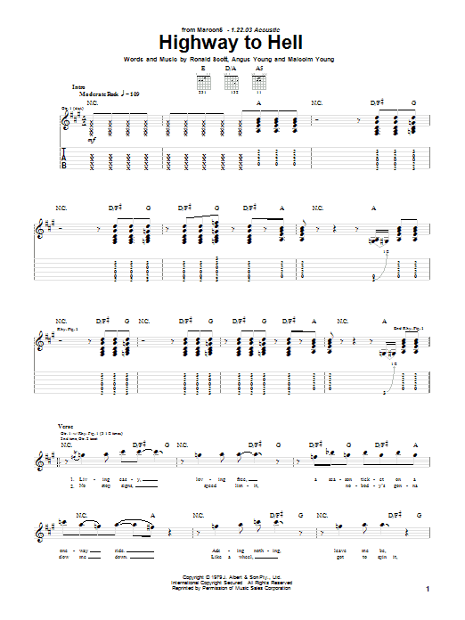 Download Maroon 5 Highway To Hell Sheet Music