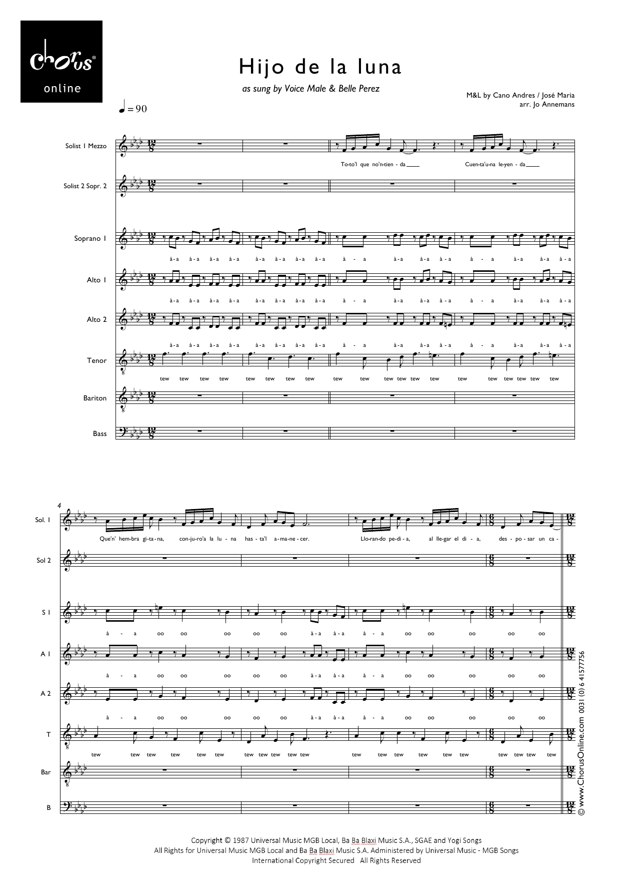 Mecano Hijo De La Luna (arr. Jo Annemans) sheet music notes printable PDF score