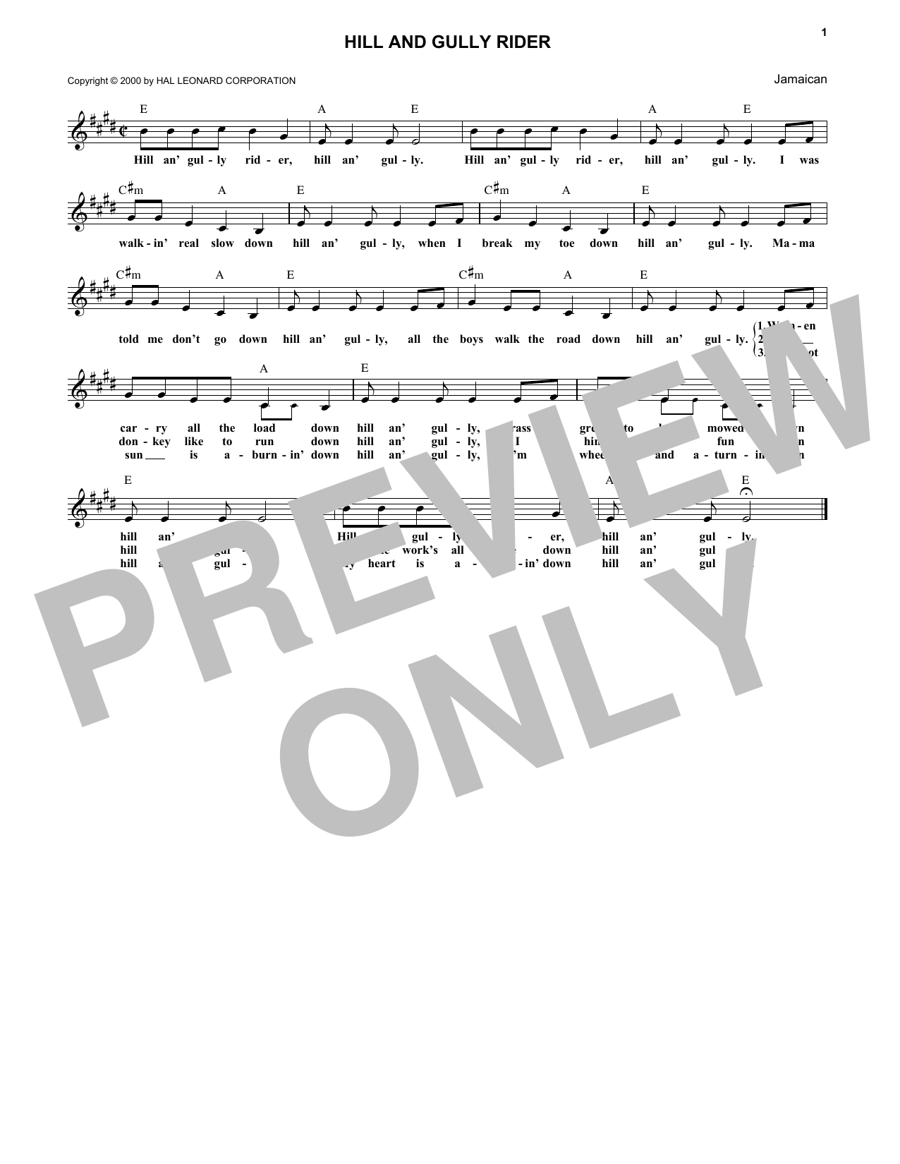 Download Caribbean Hill And Gully Rider Sheet Music