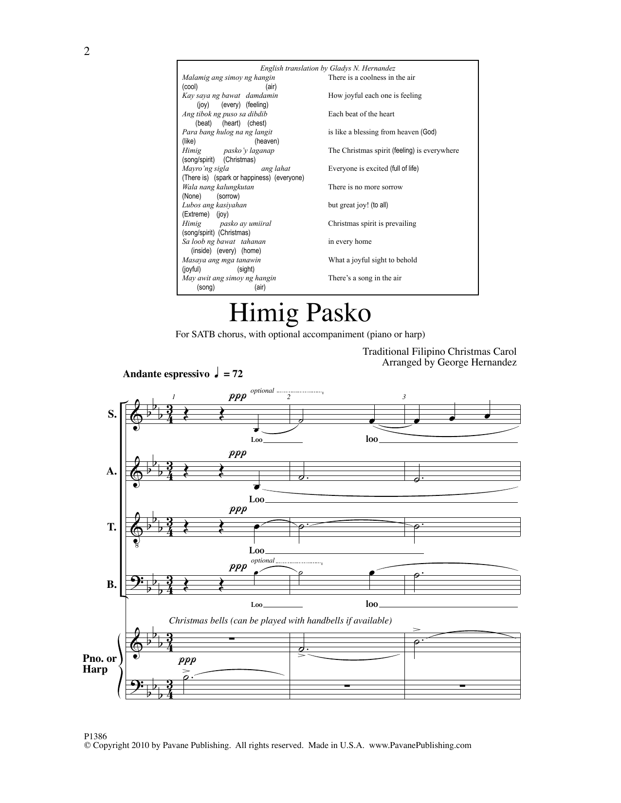 Download Traditional Filipino Christmas Carol Himig Pasko (arr. George Hernandez) Sheet Music