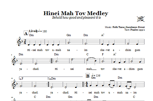 Download Folk Tune Hinei Mah Tov Medley (Behold How Good A Sheet Music