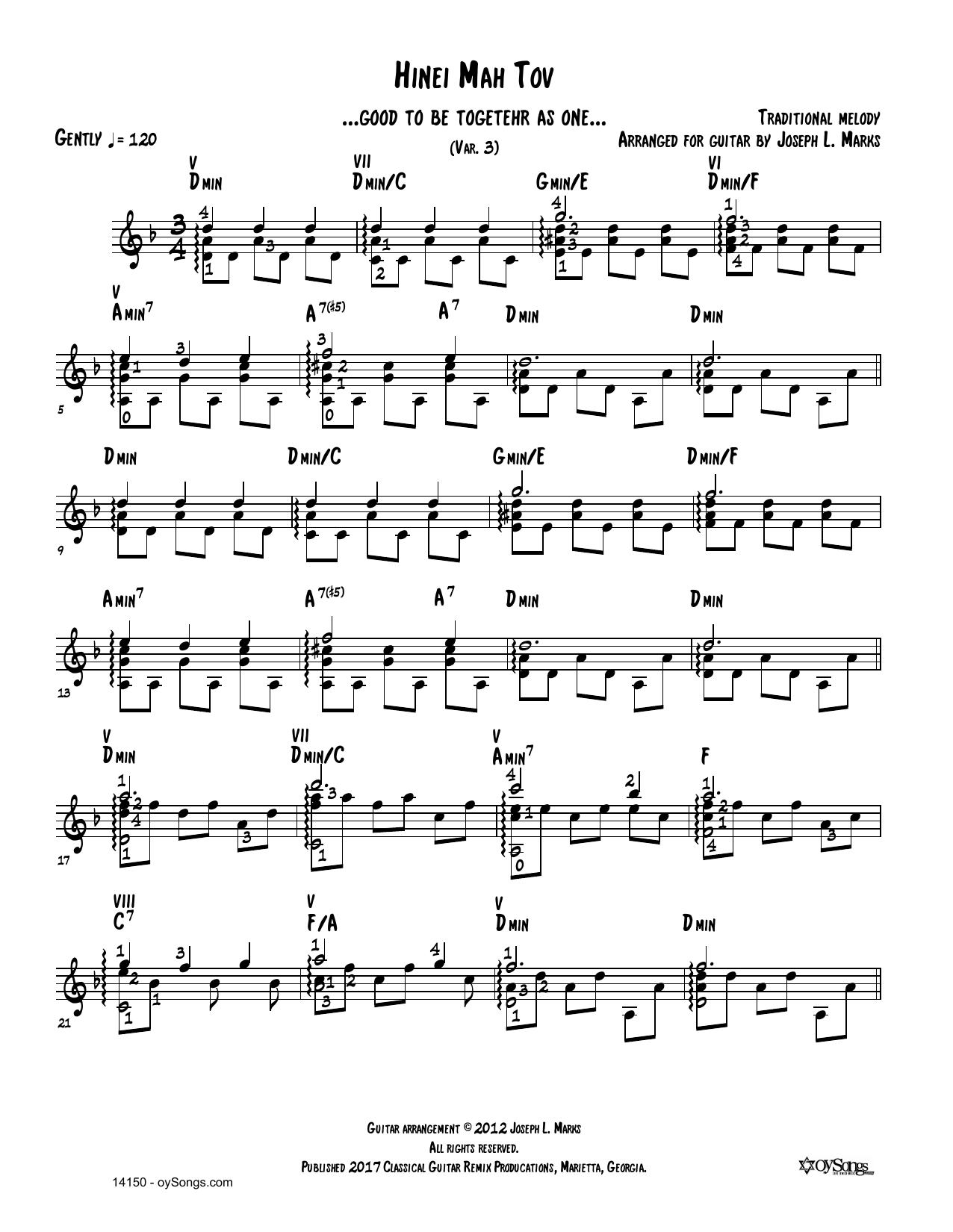 Download Traditional Melody Hinei Mah Tov Var 3 (arr. Joe Marks) Sheet Music