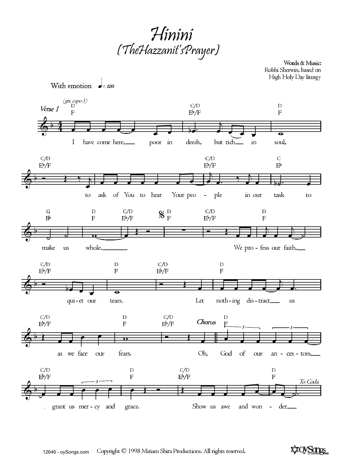 Download Robbi Sherwin Hinini (The Hazzanit's Prayer) Sheet Music