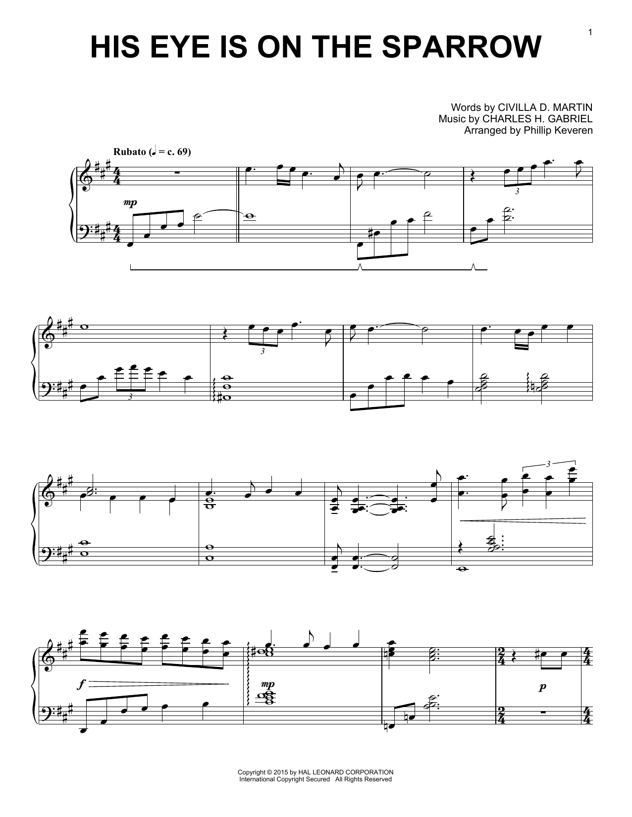 Download Charles H. Gabriel His Eye Is On The Sparrow Sheet Music