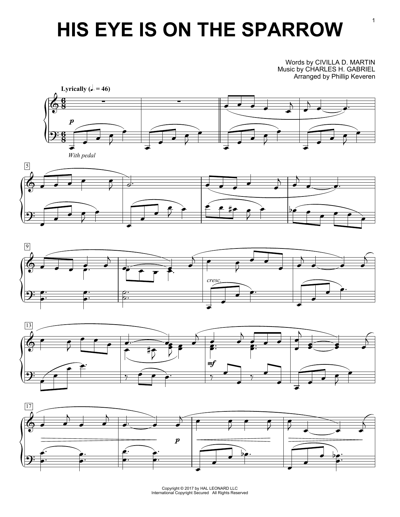 Download Phillip Keveren His Eye Is On The Sparrow Sheet Music