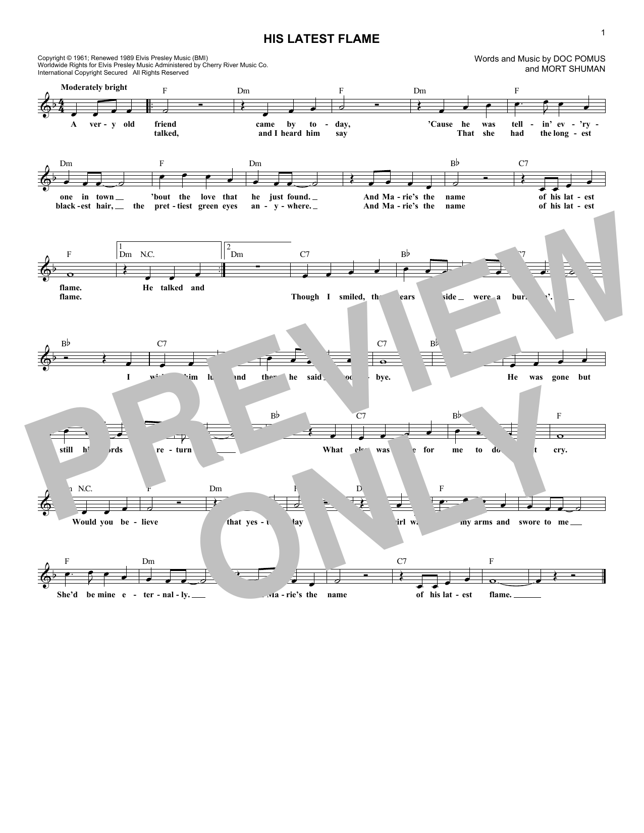 Download Elvis Presley His Latest Flame Sheet Music