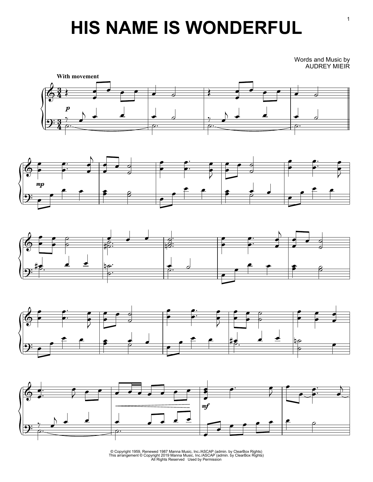Download Audrey Mieir His Name Is Wonderful Sheet Music