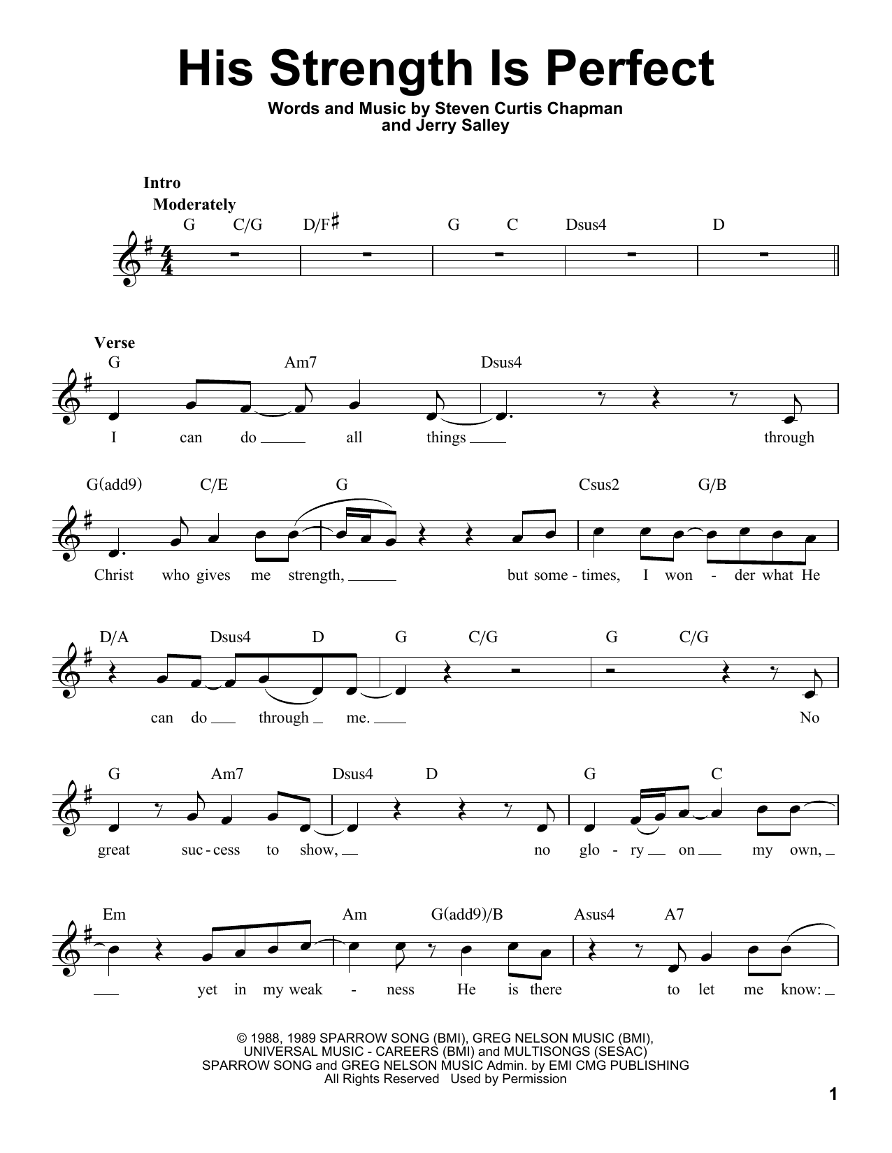 Download Steven Curtis Chapman His Strength Is Perfect Sheet Music