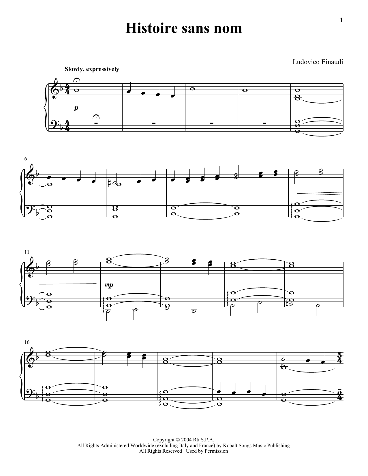 Download Ludovico Einaudi Histoire Sans Nom Sheet Music