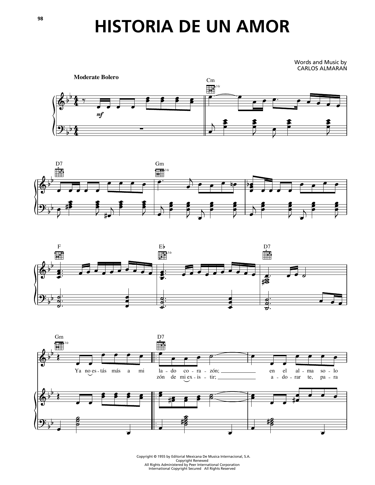 Luis Miguel Historia De Un Amor sheet music notes printable PDF score