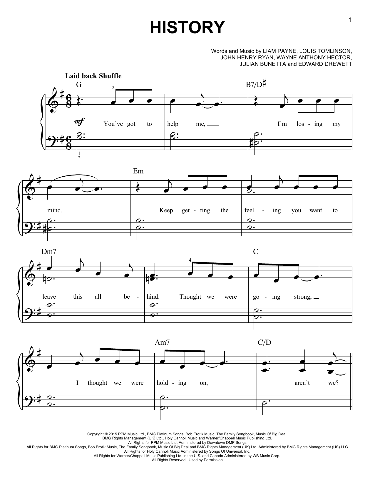 Download One Direction History Sheet Music
