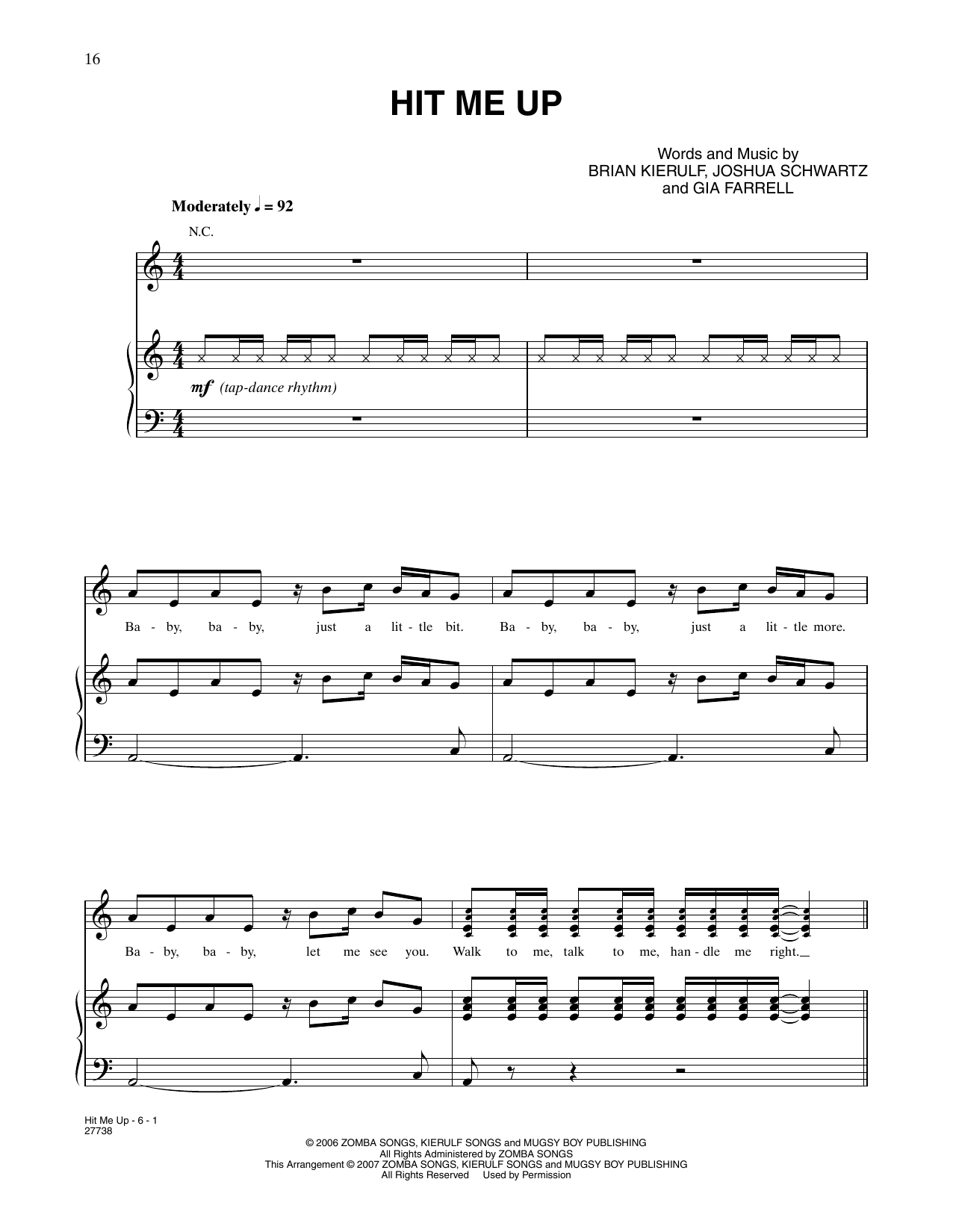 Download Gia Farrell Hit Me Up (from Happy Feet) Sheet Music