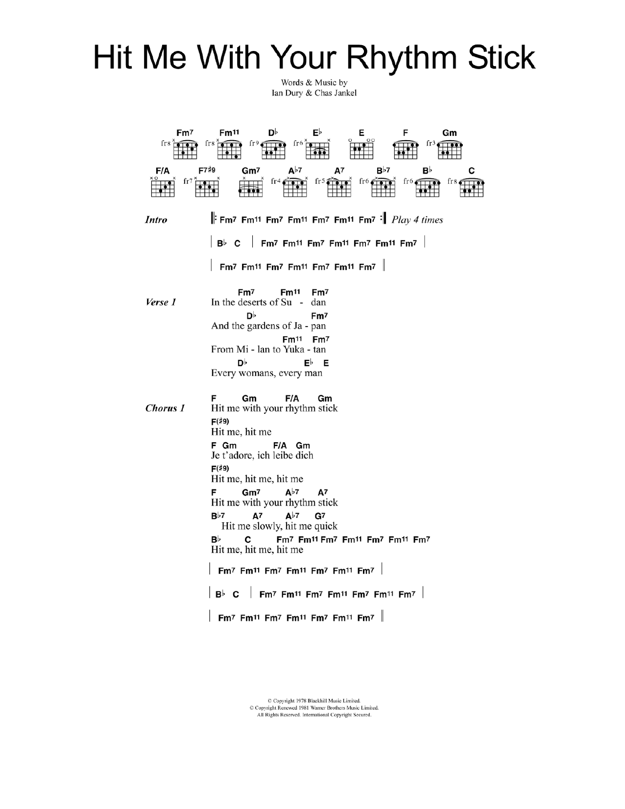 Download Ian Dury & The Blockheads Hit Me With Your Rhythm Stick Sheet Music