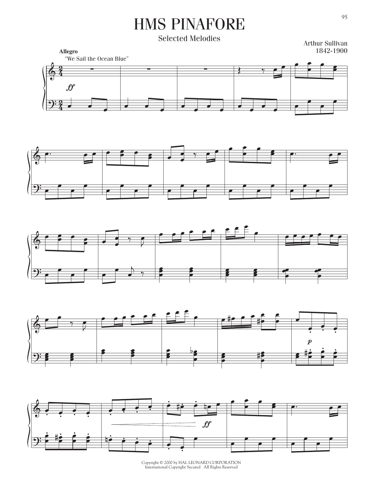 Arthur Sullivan HMS Pinafore, Selected Melodies sheet music notes printable PDF score