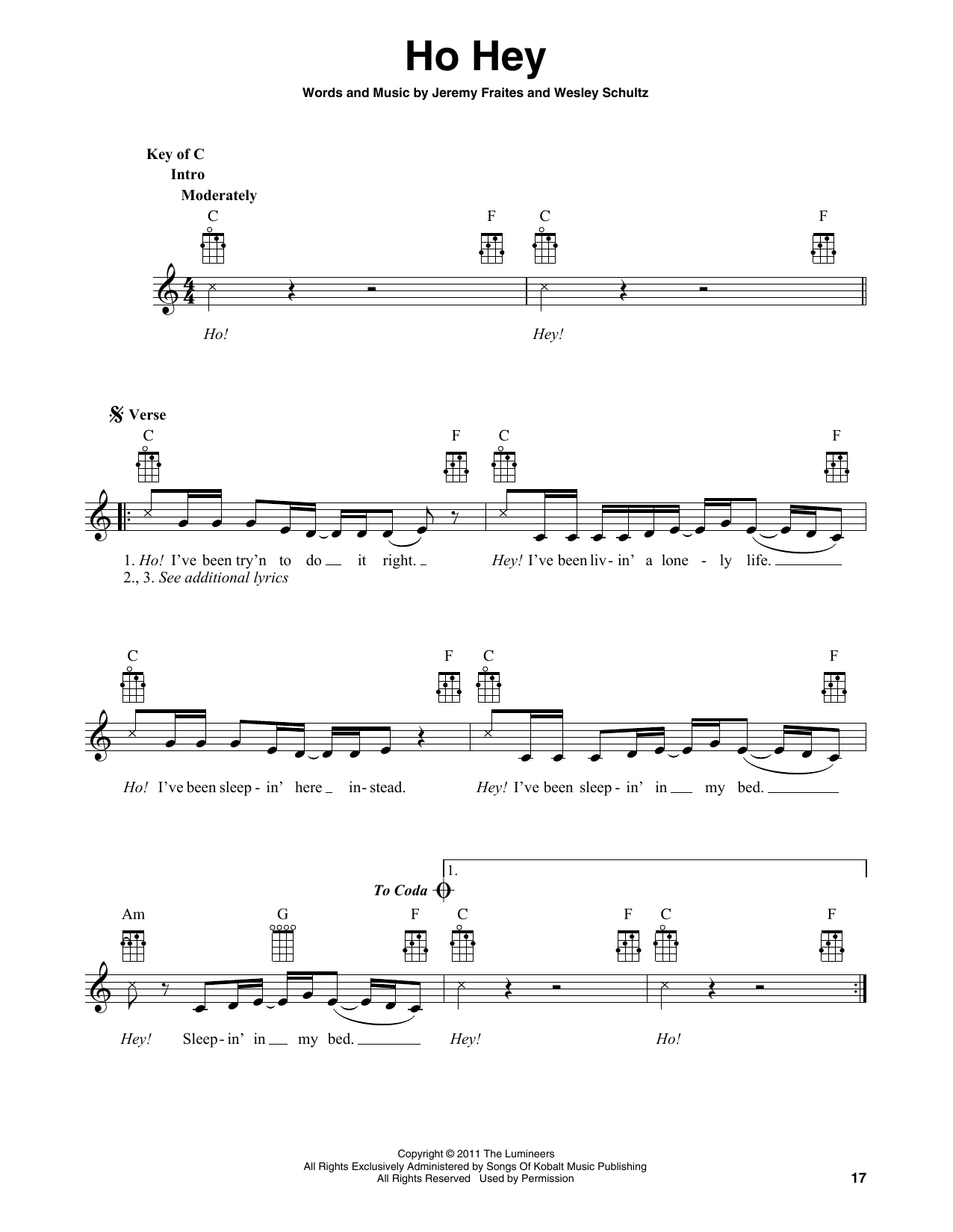The Lumineers Ho Hey (arr. Fred Sokolow) sheet music notes printable PDF score