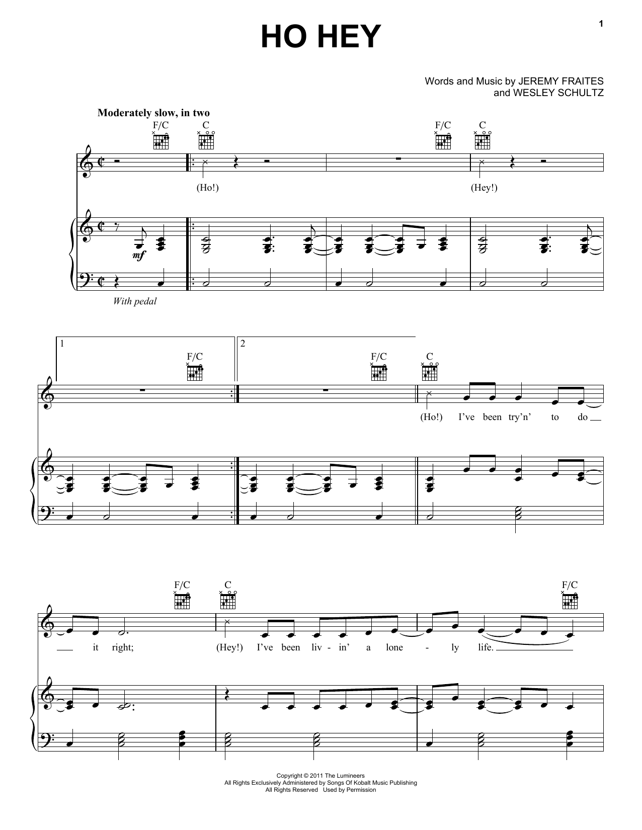 The Lumineers Ho Hey sheet music notes printable PDF score