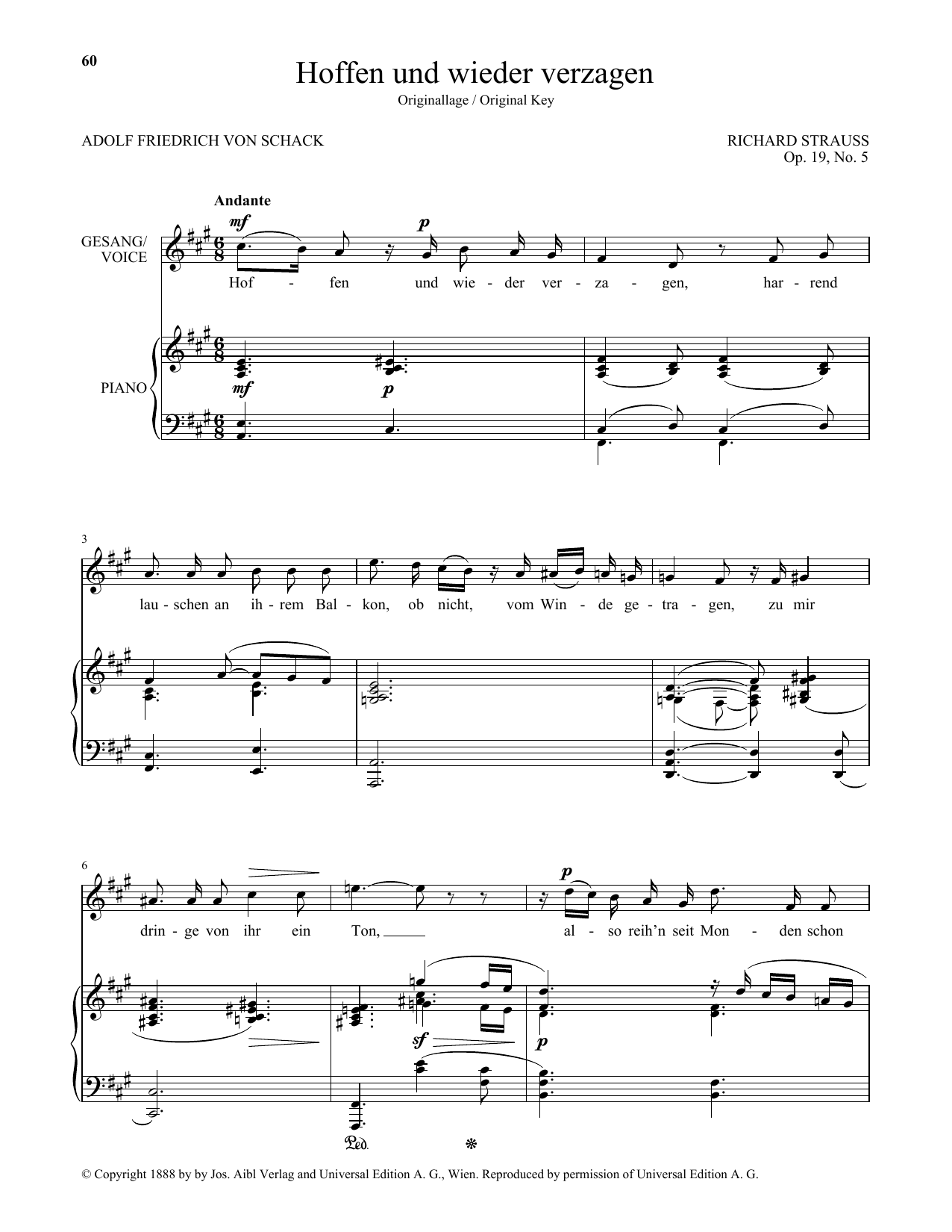 Download Richard Strauss Hoffen Und Wieder Verzagen (High Voice) Sheet Music
