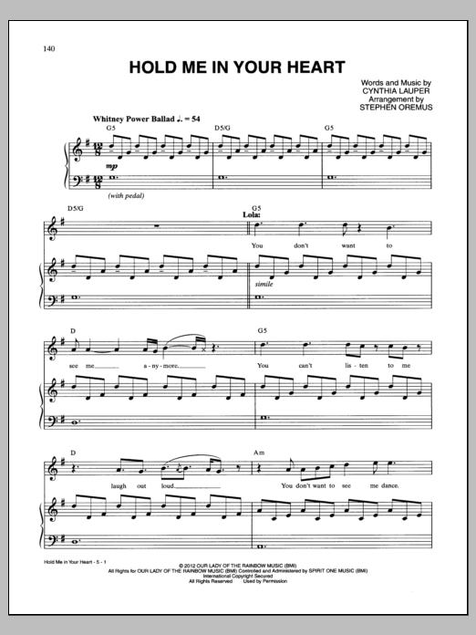 Download Cyndi Lauper Hold Me In Your Heart Sheet Music