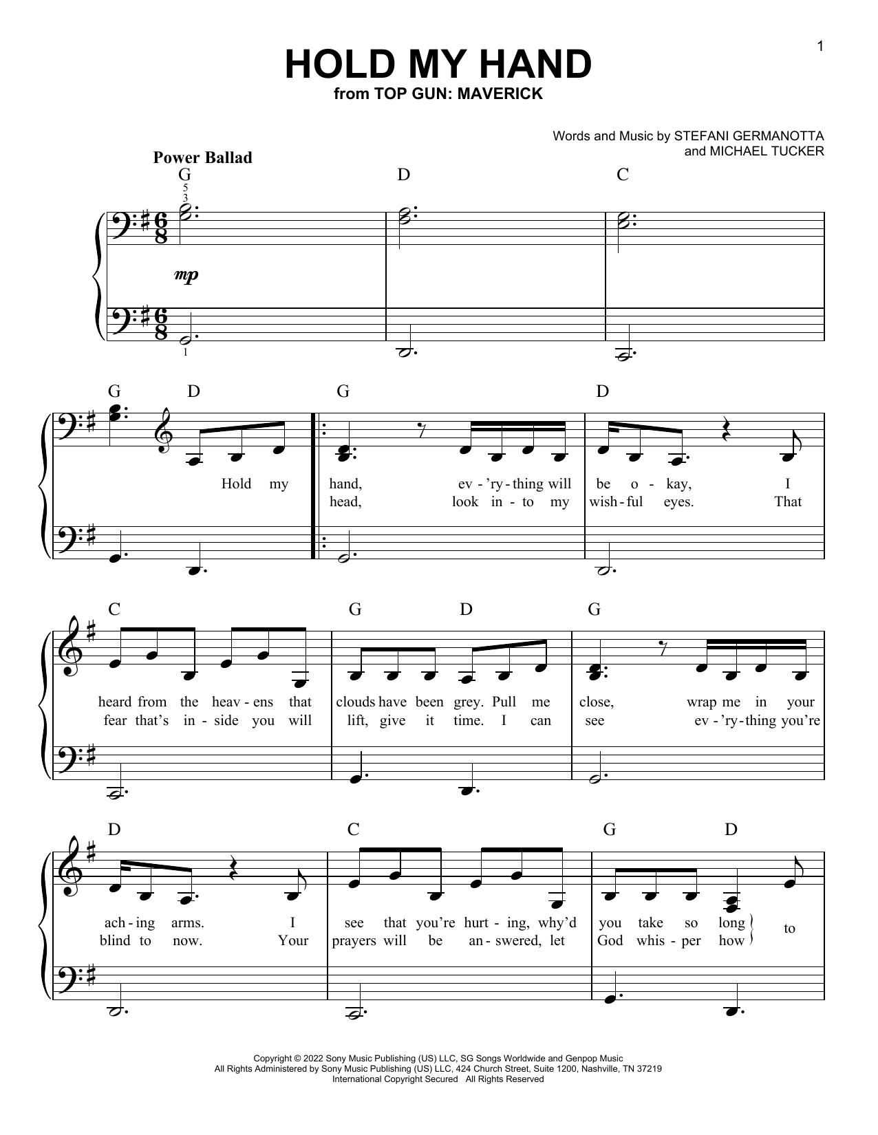 Download Lady Gaga Hold My Hand (from Top Gun: Maverick) Sheet Music